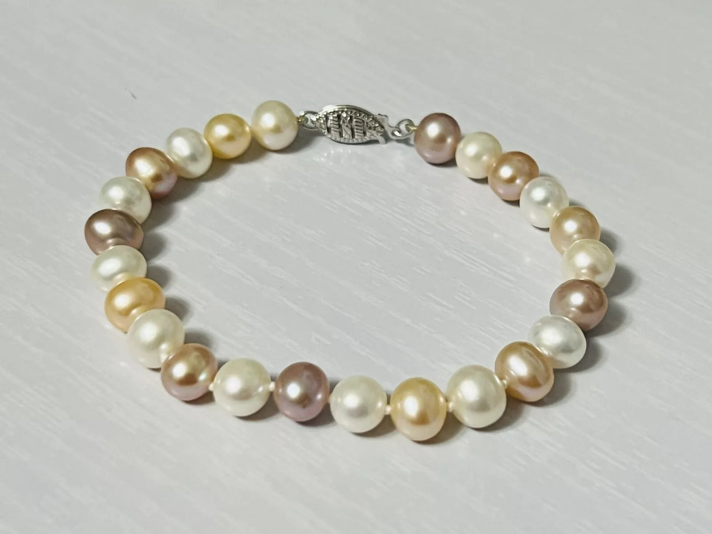 14k White Gold Multi Color Pearl Strand Bracelet