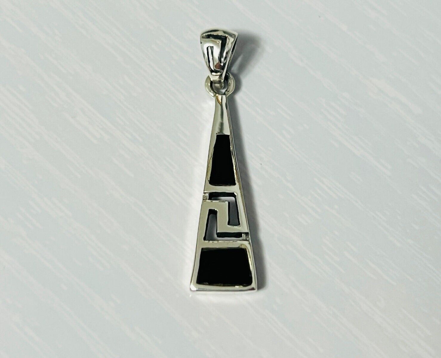 Sterling Silver Black Onyx Aztec Pyramid Necklace Pendant