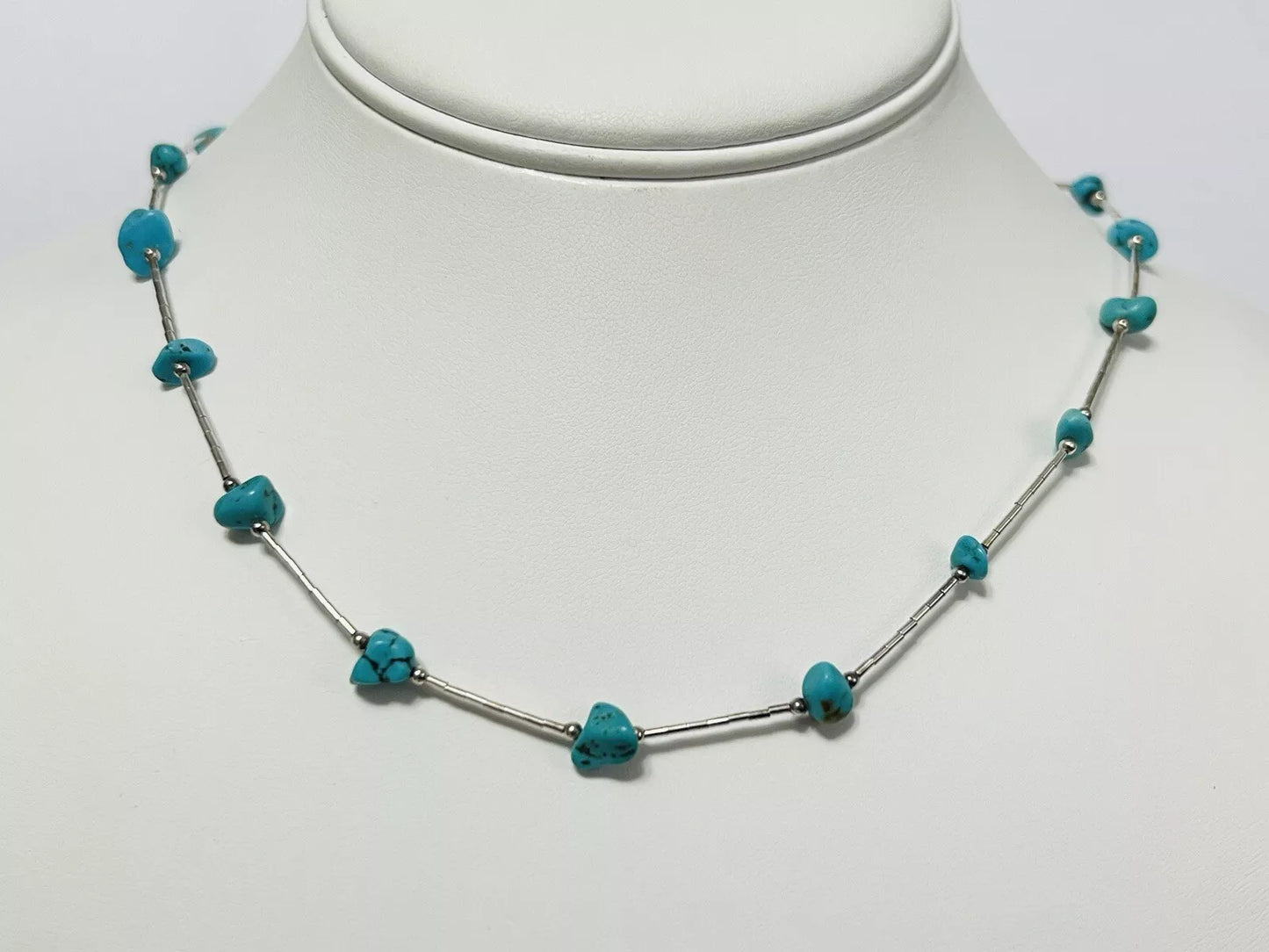 Sterling Silver Turquoise Station Necklace 18 Inches