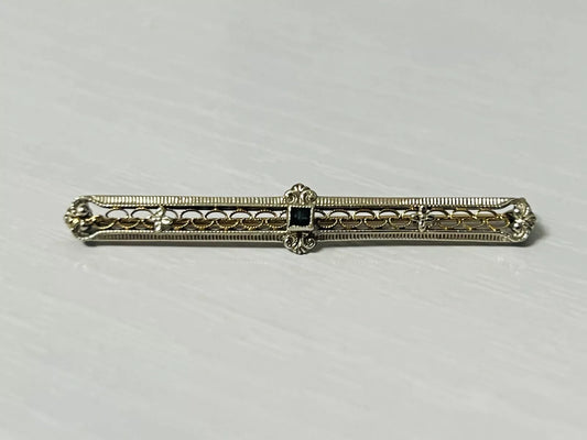 Antique 10k Yellow Gold Sapphire Bar Brooch