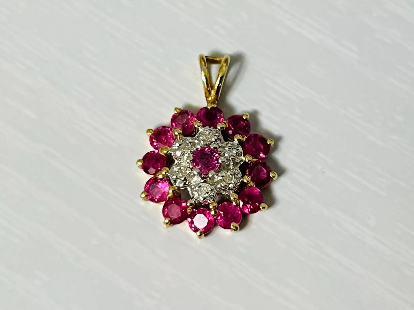 10k Yellow Gold 1.50 CTTW Diamond & Pink Sapphire Necklace Pendant