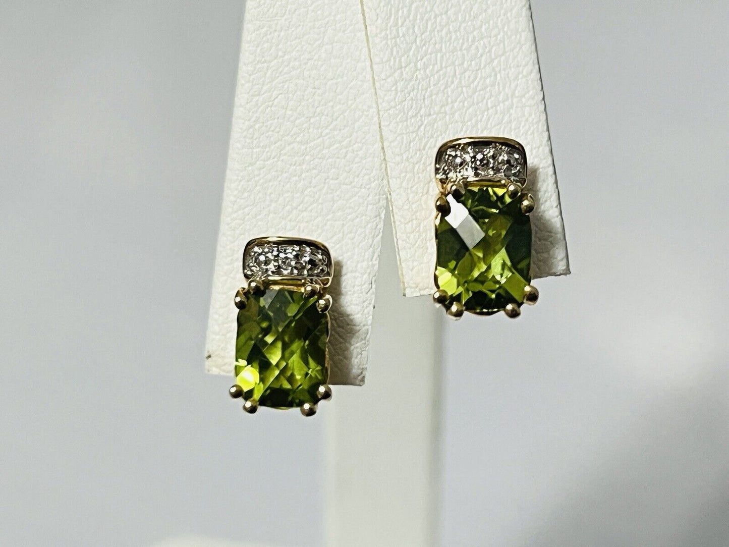 10k Yellow Gold 2.81 CTTW Peridot & Diamond Stud Earrings