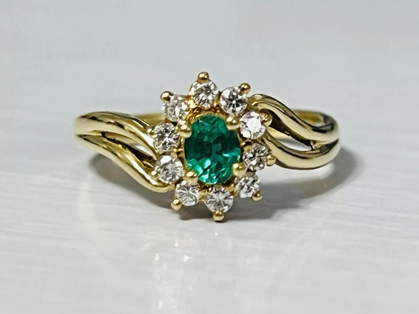 18k Yellow Gold .30 CTW Emerald & Diamond Halo Ring