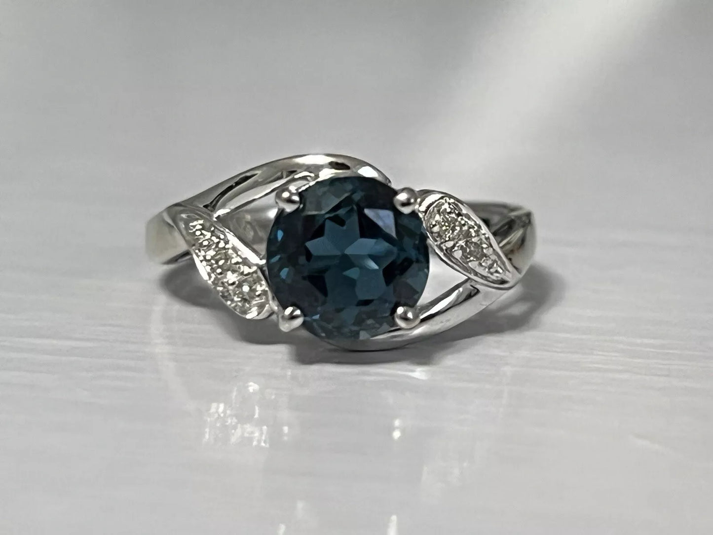 10k White Gold Natural Blue Spinel and Diamond Engagement Ring