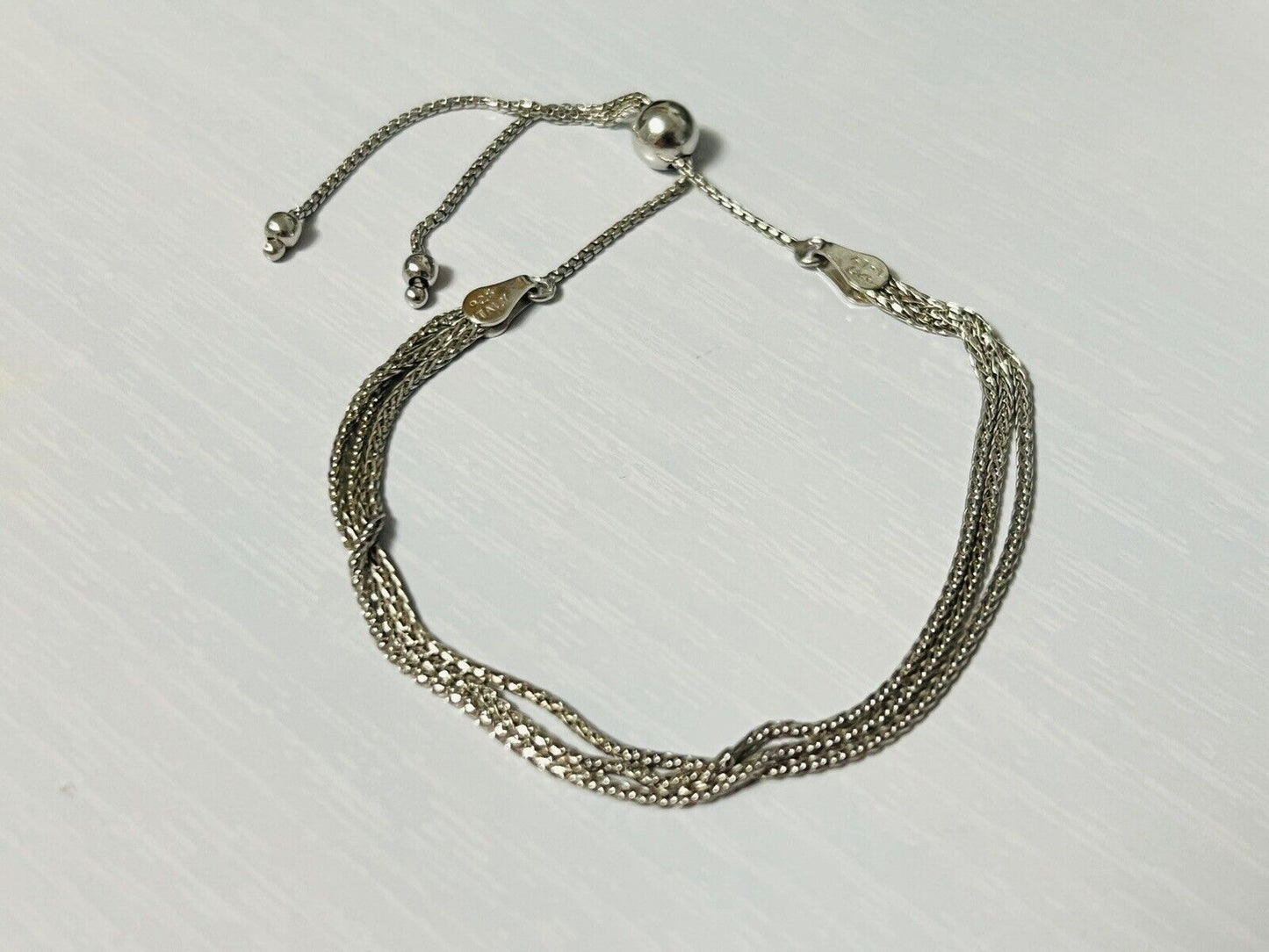 Sterling Silver 3 Strand Wheat Link Lariat Bracelet