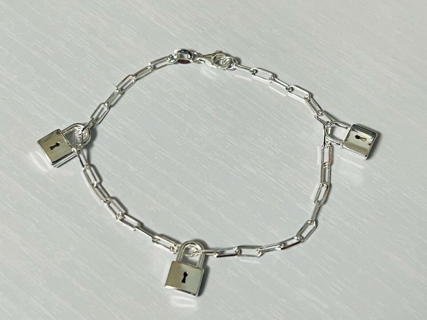 Sterling Silver Padlock Charm Bracelet