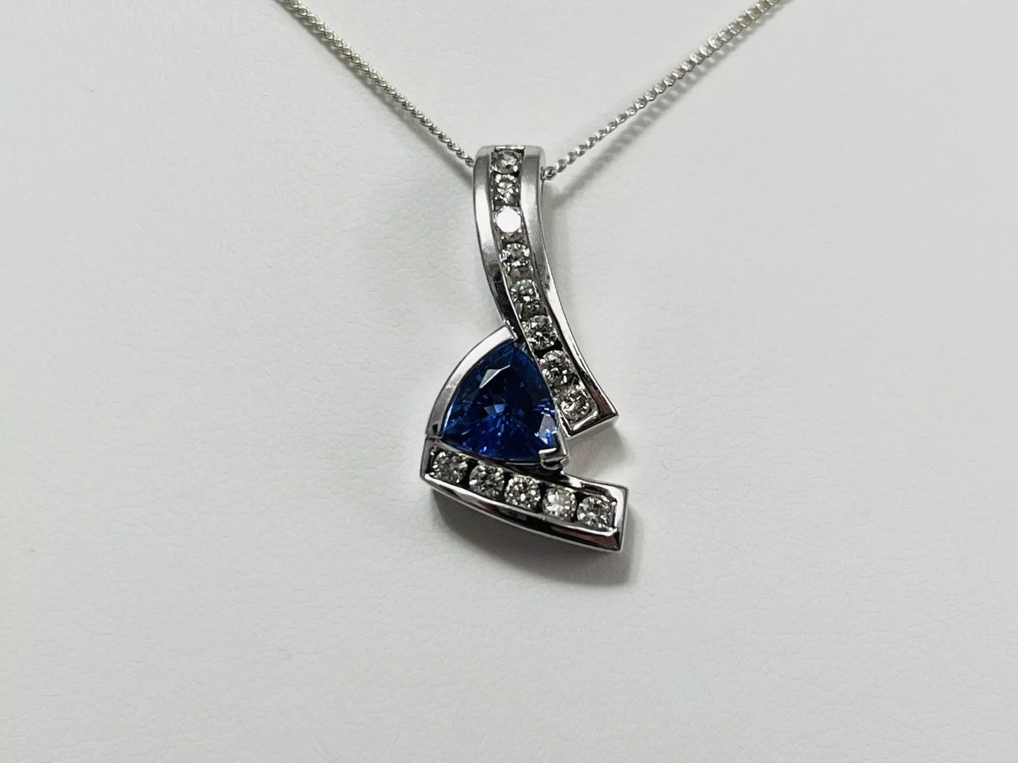 Sterling Silver Tanzanite & Diamond Pendant W/ Chain 16 Inches