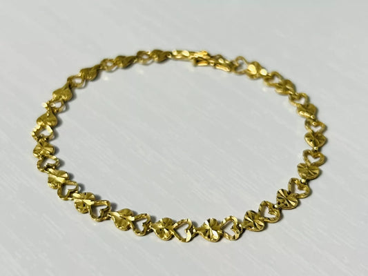 14k Yellow Gold 4.5mm Diamond Cut Heart Chain Bracelet 6.75 Inches