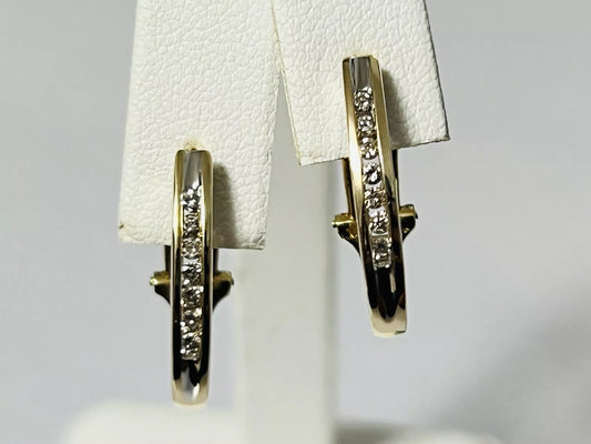 14k Yellow Gold .21 CTW Diamond Half Hoop Earrings