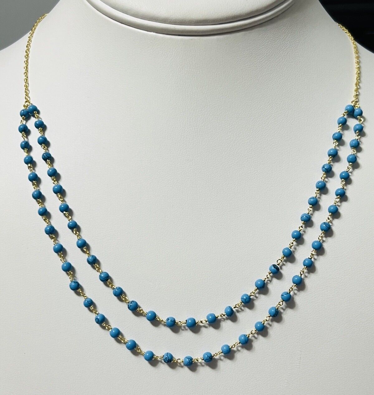 Sterling Silver Gold Plated Turquoise 2 Strand Layered Adjustable Necklace