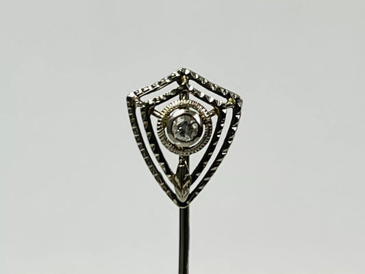 Vintage 14k White Gold Diamond Shield Hat Stick Pin