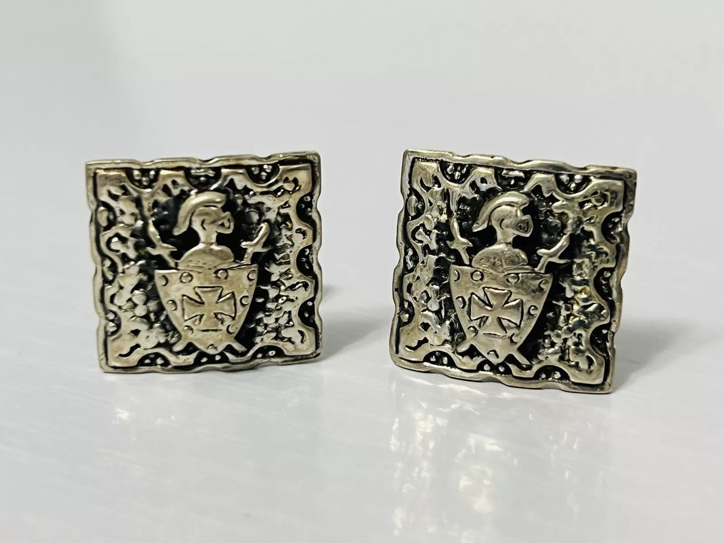 Vintage Fenwick & Sailors Embossed Shield Square Cufflinks