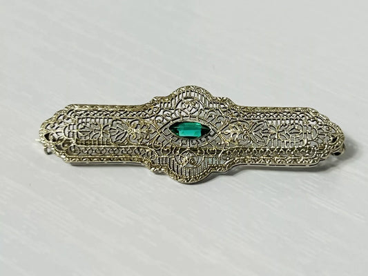 Vintage 10k White Gold Filigree Brooch