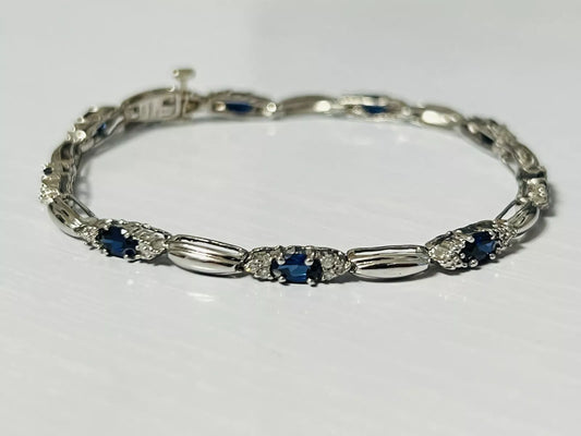 10k White Gold Lab Created Sapphire & Diamond Tennis Bracelet