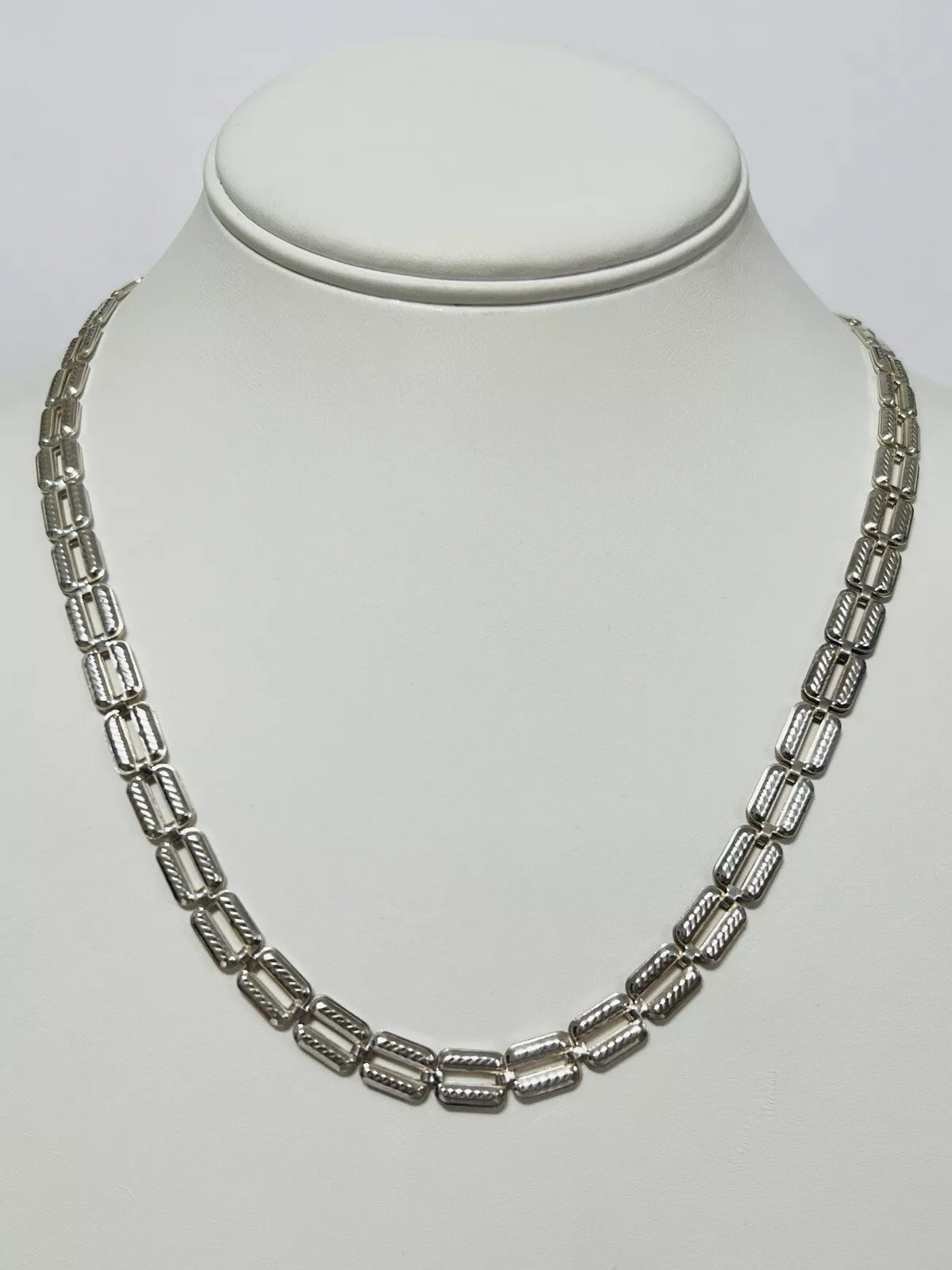 Sterling Silver 7mm Fancy Rectangle Link Chain Necklace 22 Inches