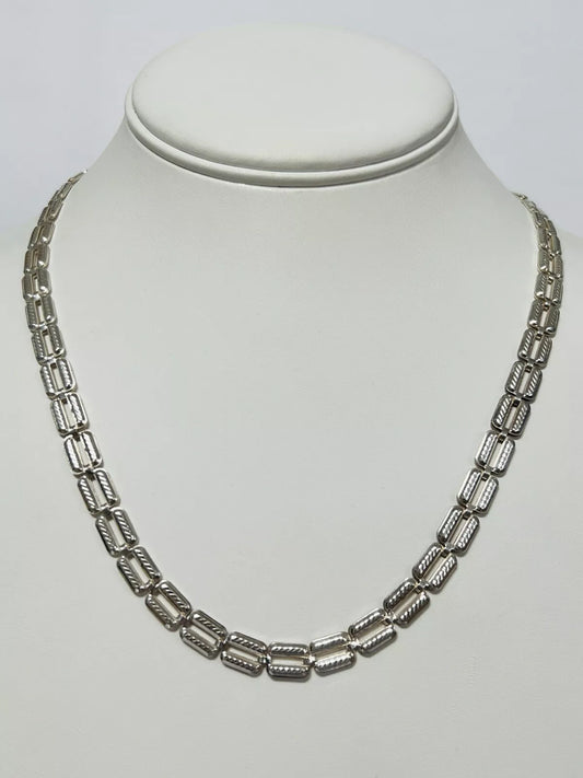 Sterling Silver 7mm Fancy Rectangle Link Chain Necklace 22 Inches