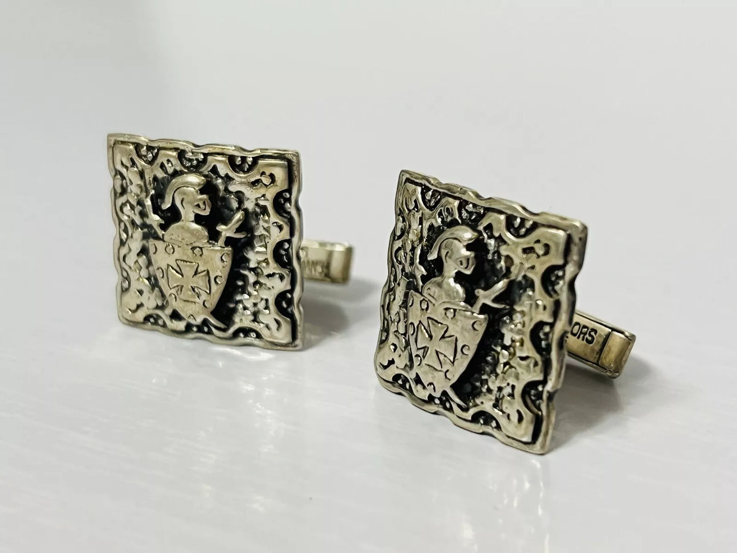 Vintage Fenwick & Sailors Embossed Shield Square Cufflinks