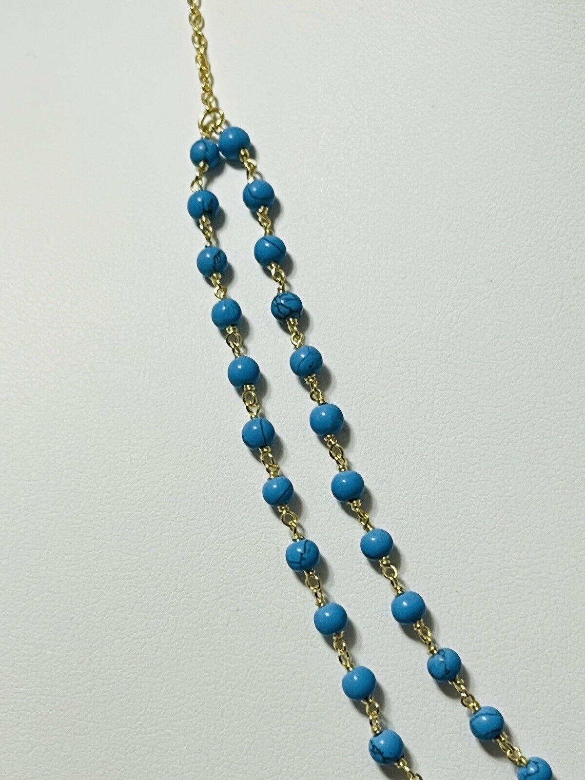 Sterling Silver Gold Plated Turquoise 2 Strand Layered Adjustable Necklace