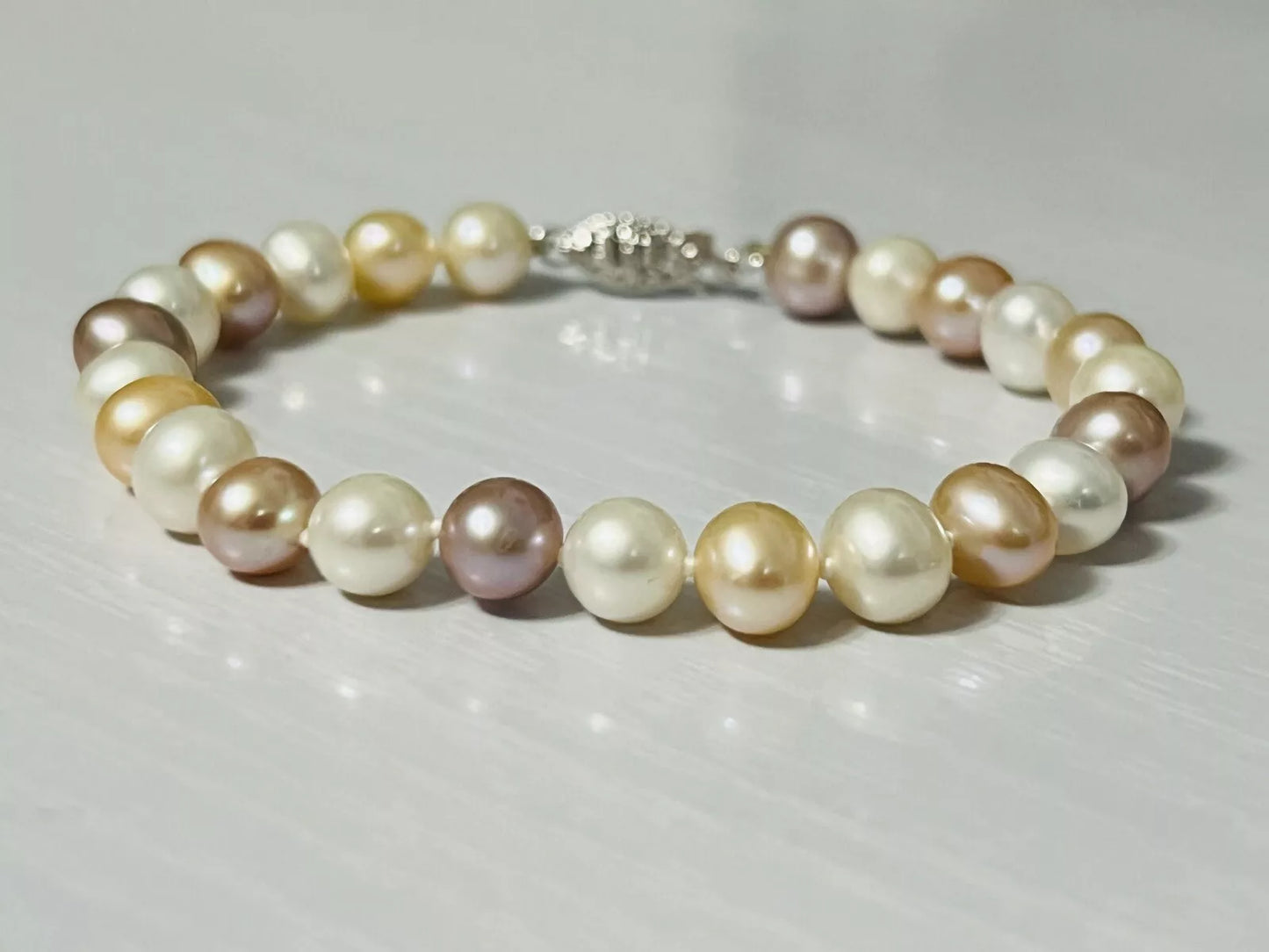 14k White Gold Multi Color Pearl Strand Bracelet