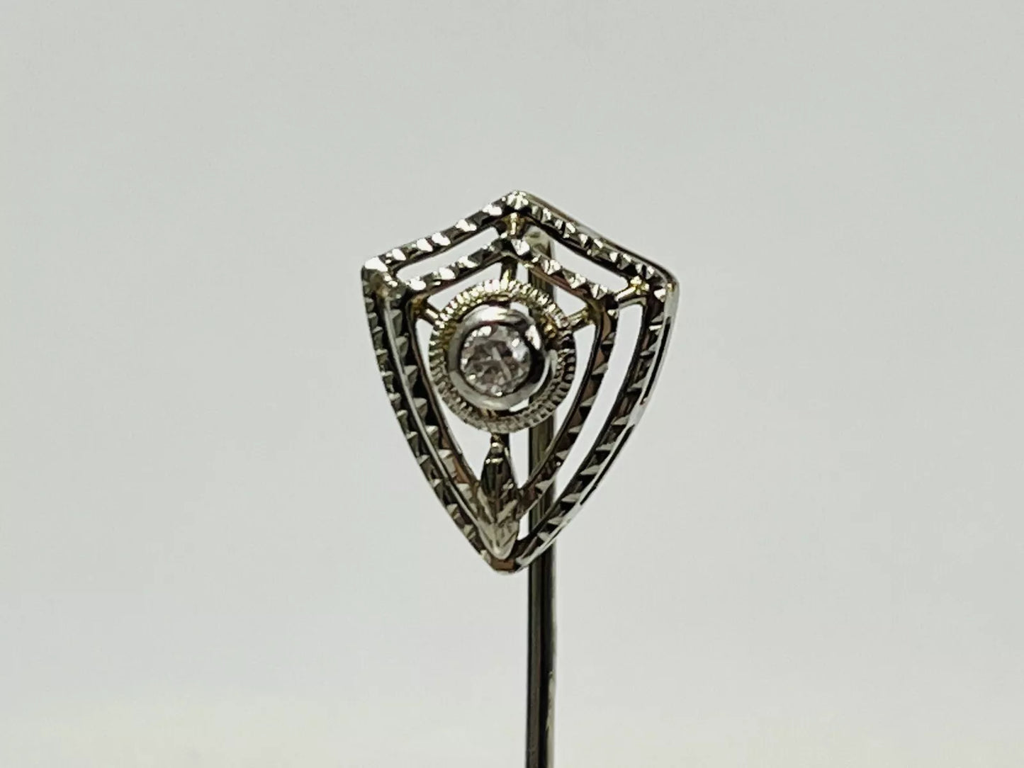 Vintage 14k White Gold Diamond Shield Hat Stick Pin