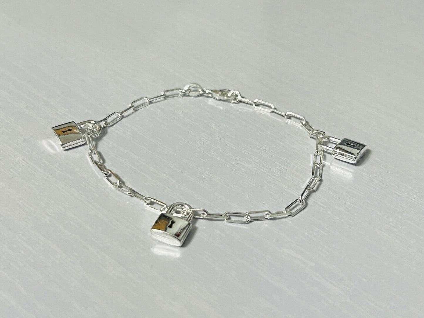 Sterling Silver Padlock Charm Bracelet