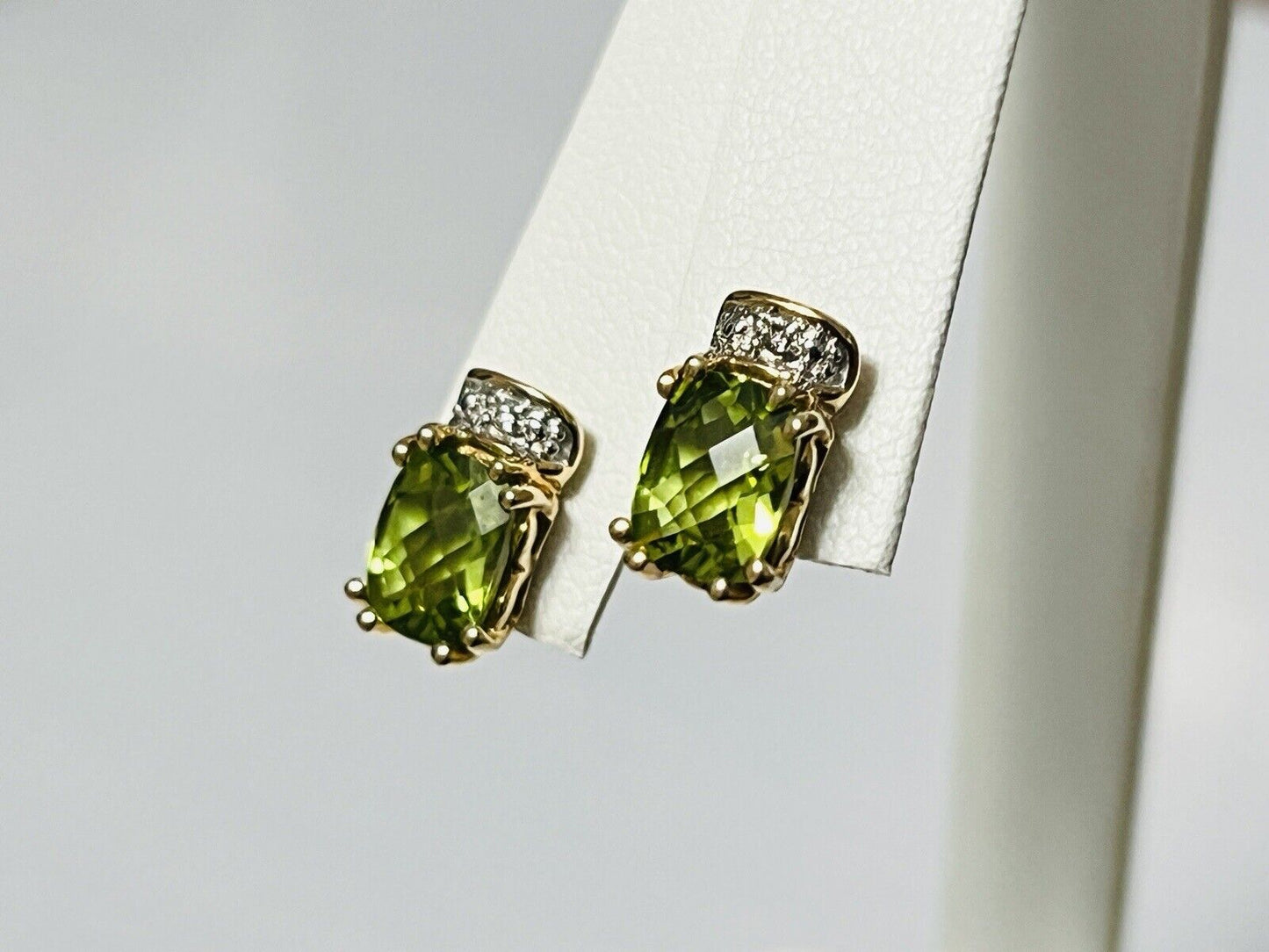 10k Yellow Gold 2.81 CTTW Peridot & Diamond Stud Earrings