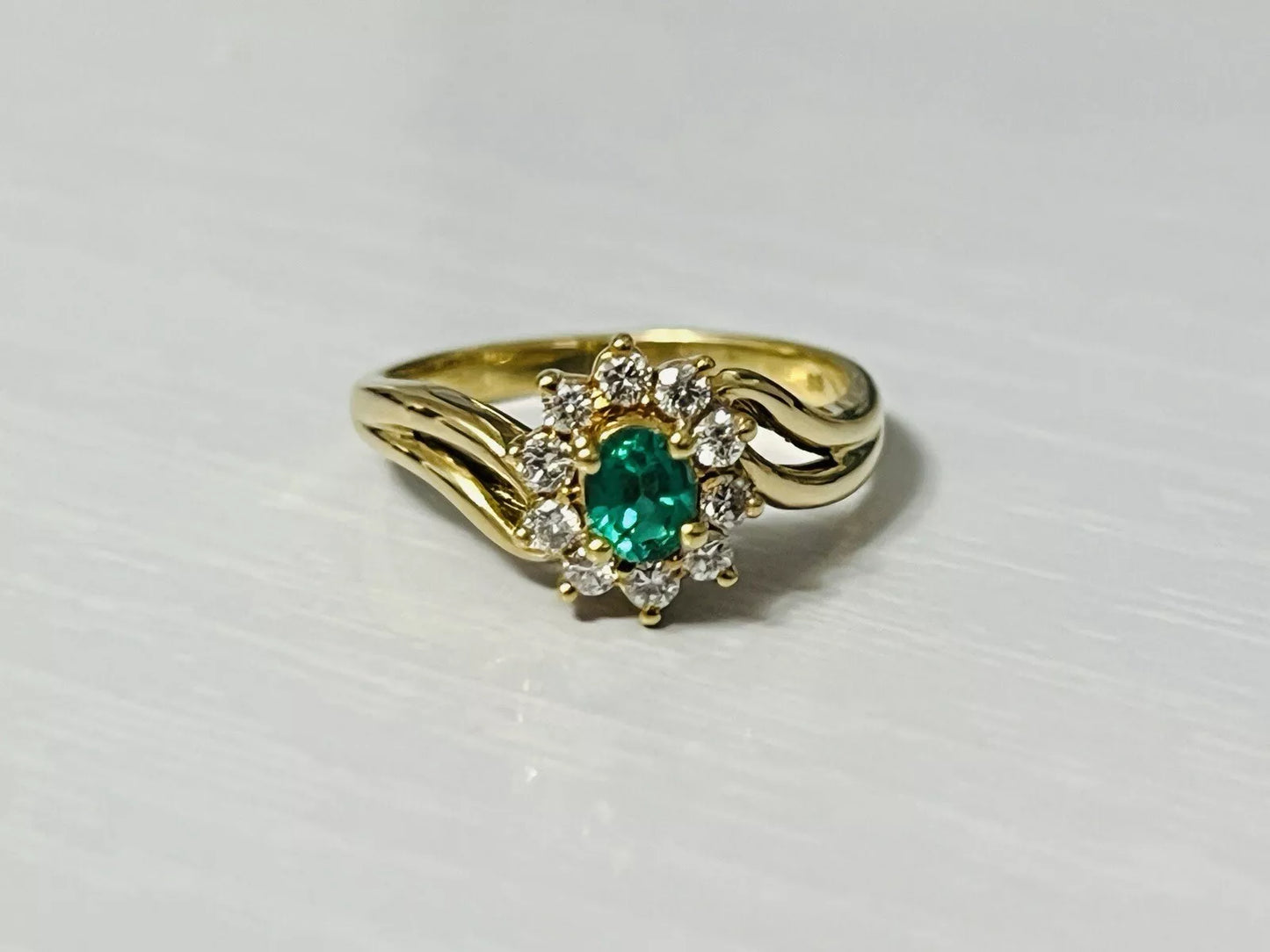 18k Yellow Gold .30 CTW Emerald & Diamond Halo Ring