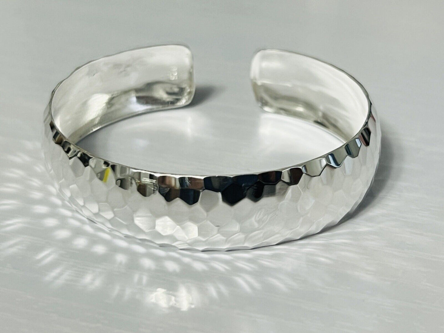 Sterling Silver 15mm Hammered Cuff Bangle Bracelet