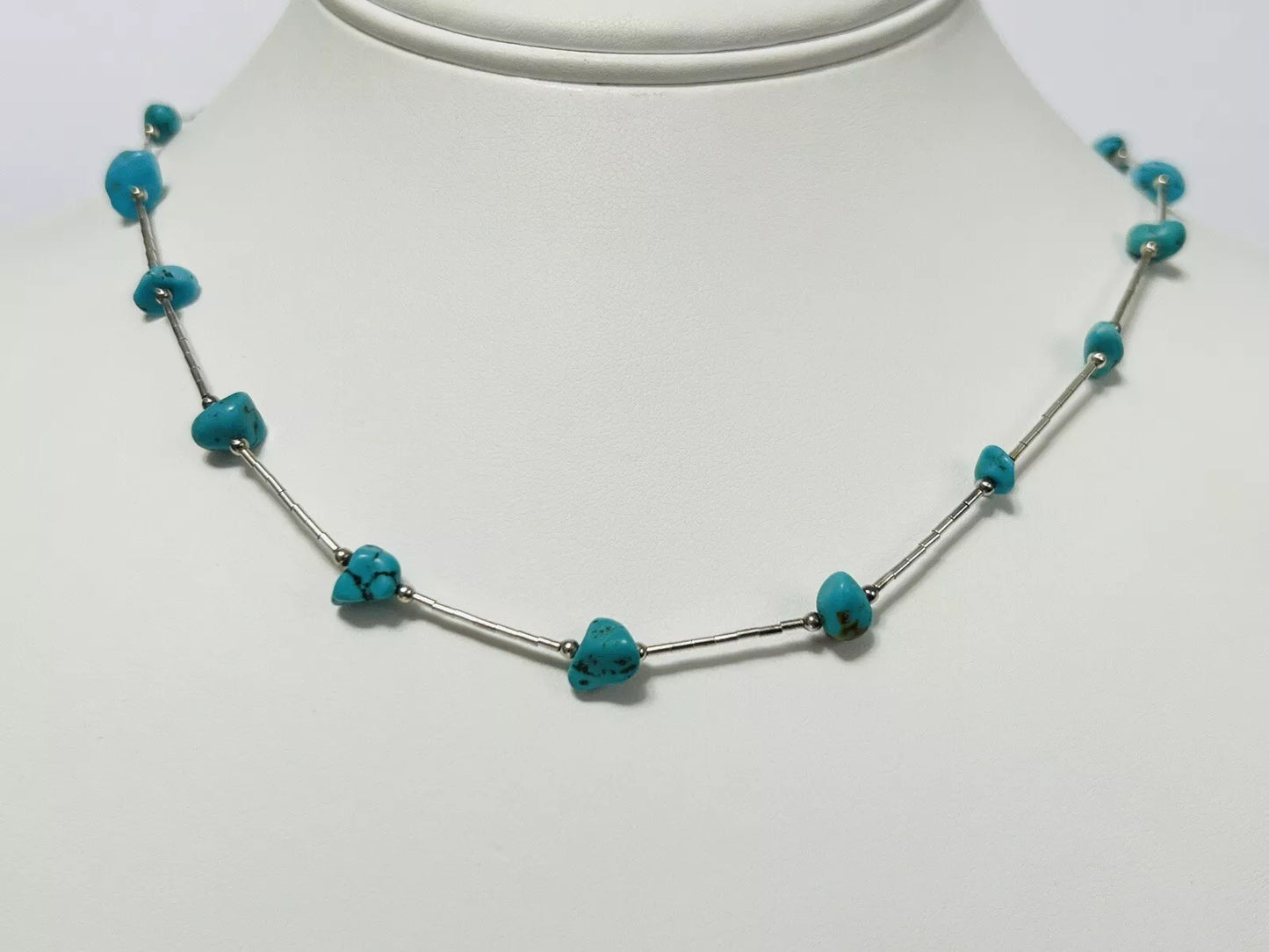 Sterling Silver Turquoise Station Necklace 18 Inches