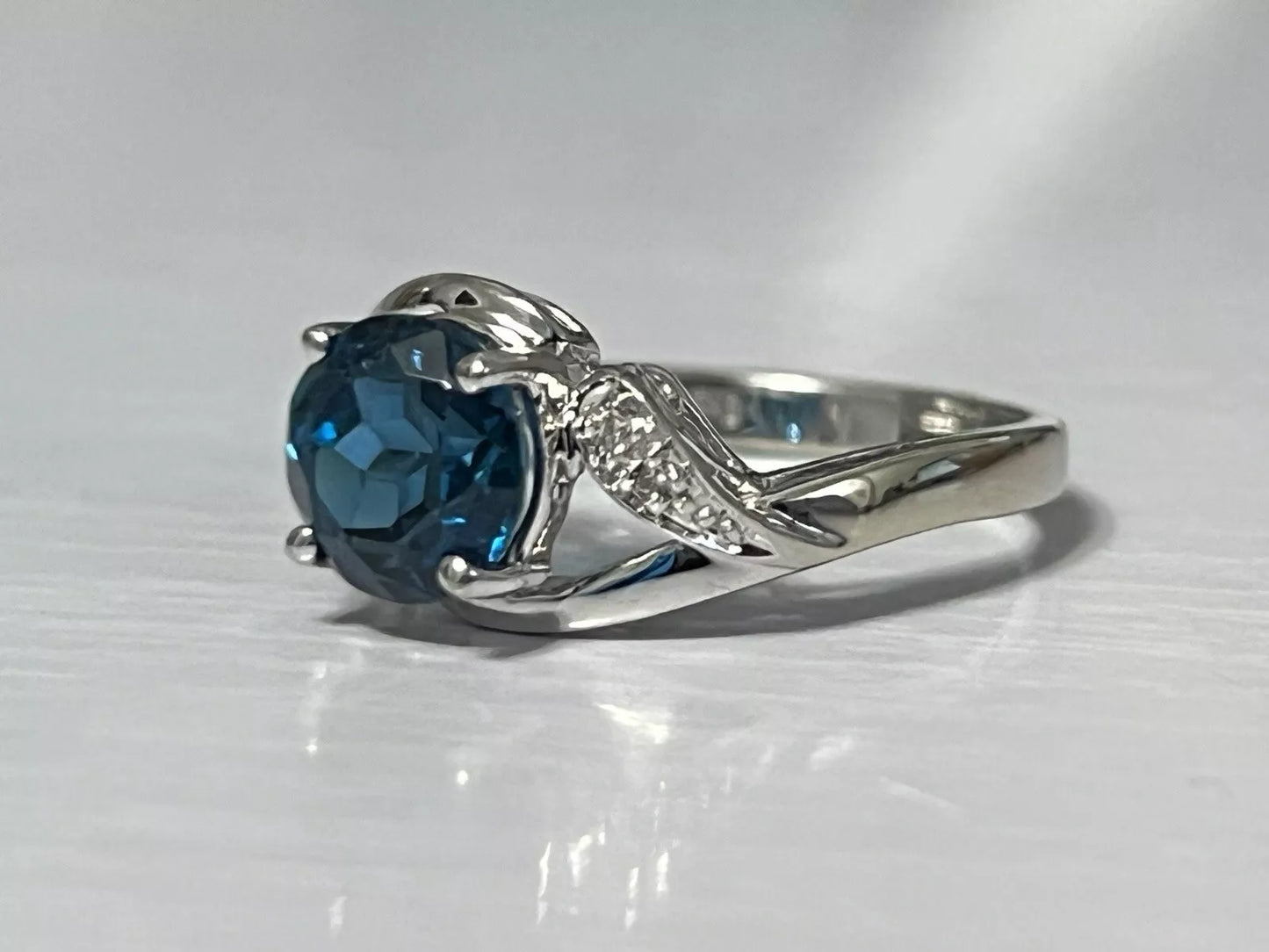 10k White Gold Natural Blue Spinel and Diamond Engagement Ring