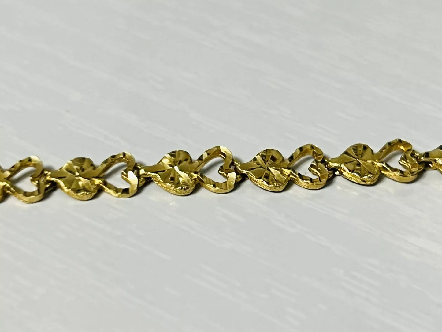 14k Yellow Gold 4.5mm Diamond Cut Heart Chain Bracelet 6.75 Inches