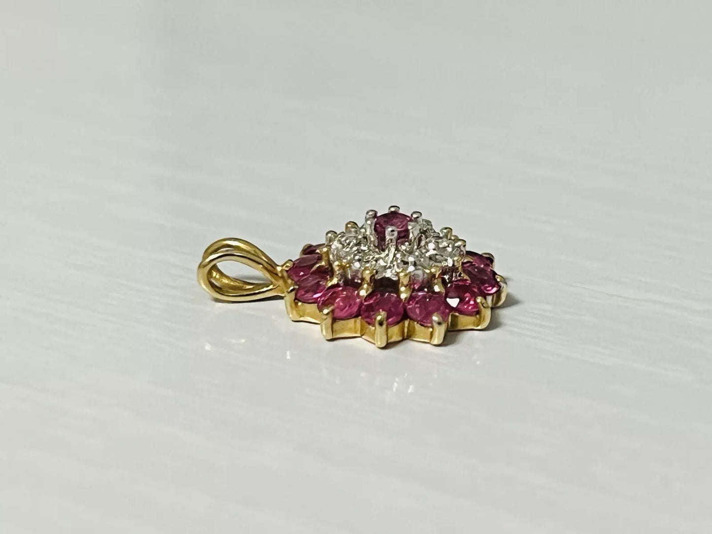 10k Yellow Gold 1.50 CTTW Diamond & Pink Sapphire Necklace Pendant