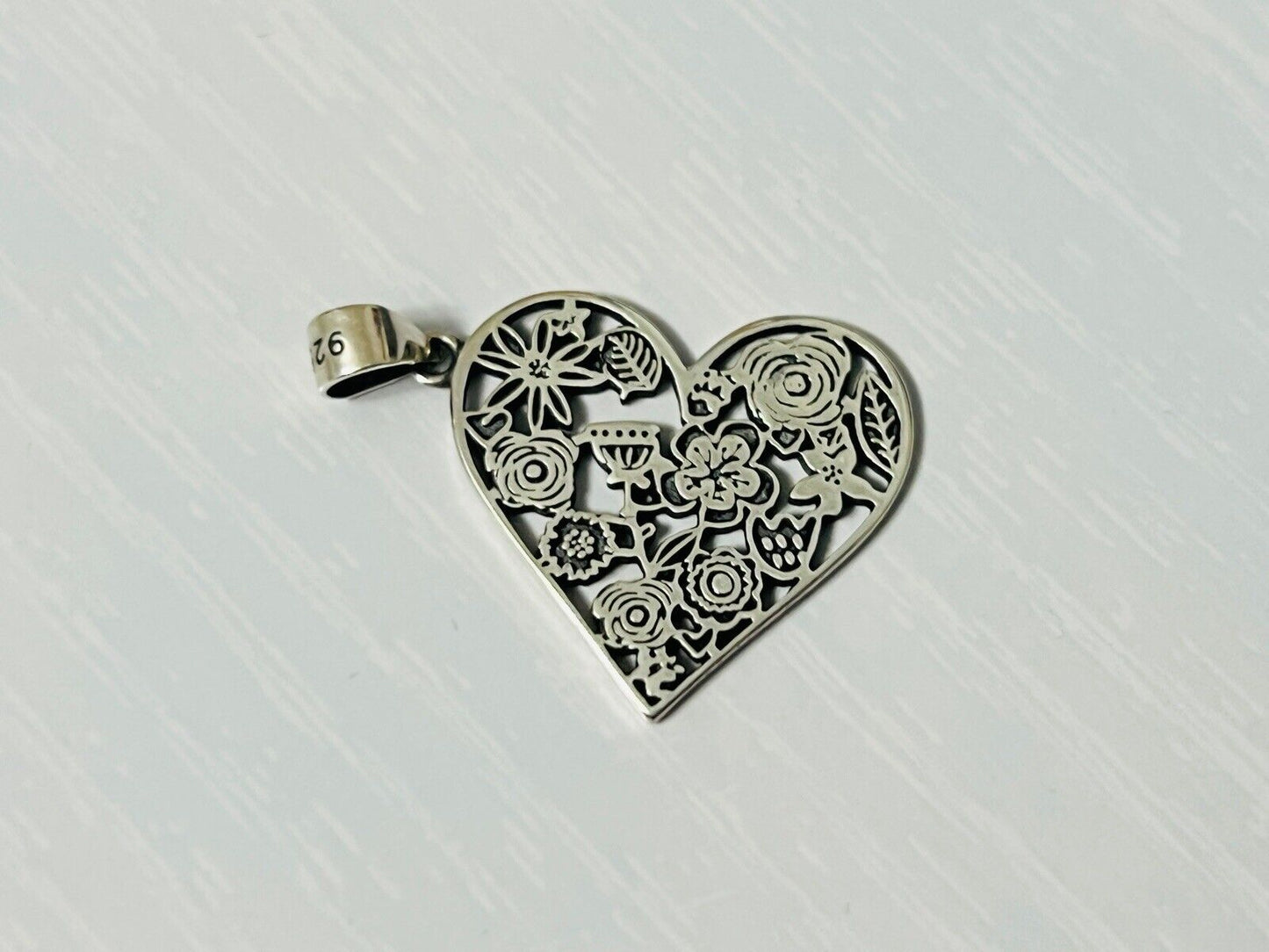 Sterling Silver Filigree Flowers Heart Necklace Pendant