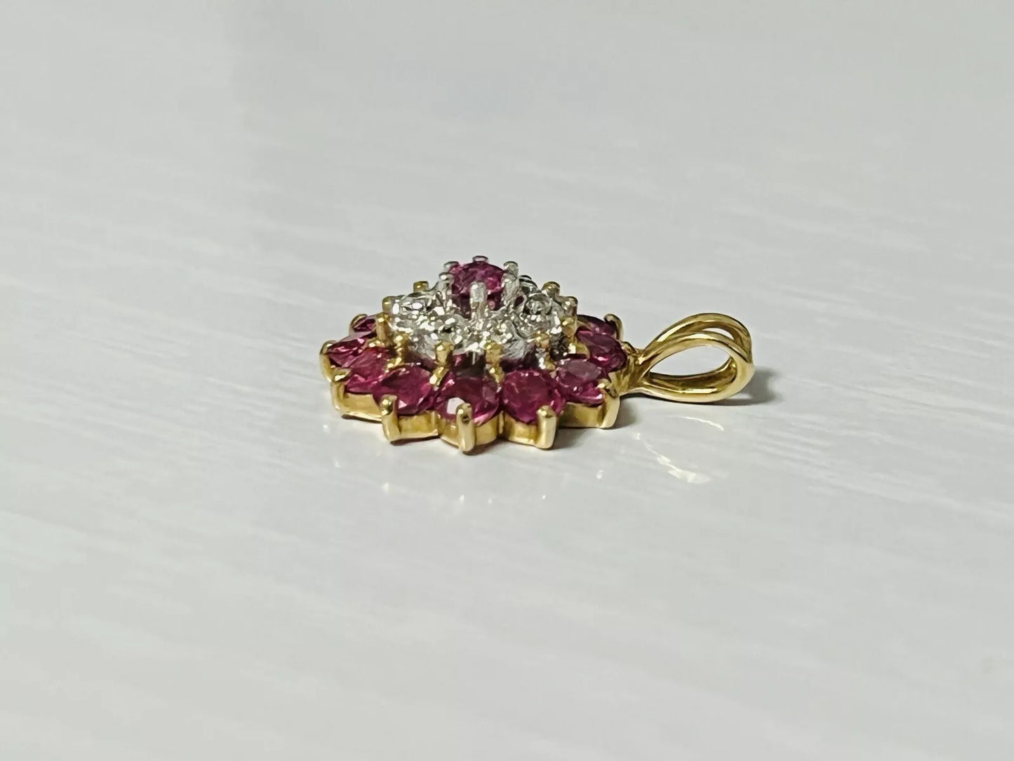 10k Yellow Gold 1.50 CTTW Diamond & Pink Sapphire Necklace Pendant