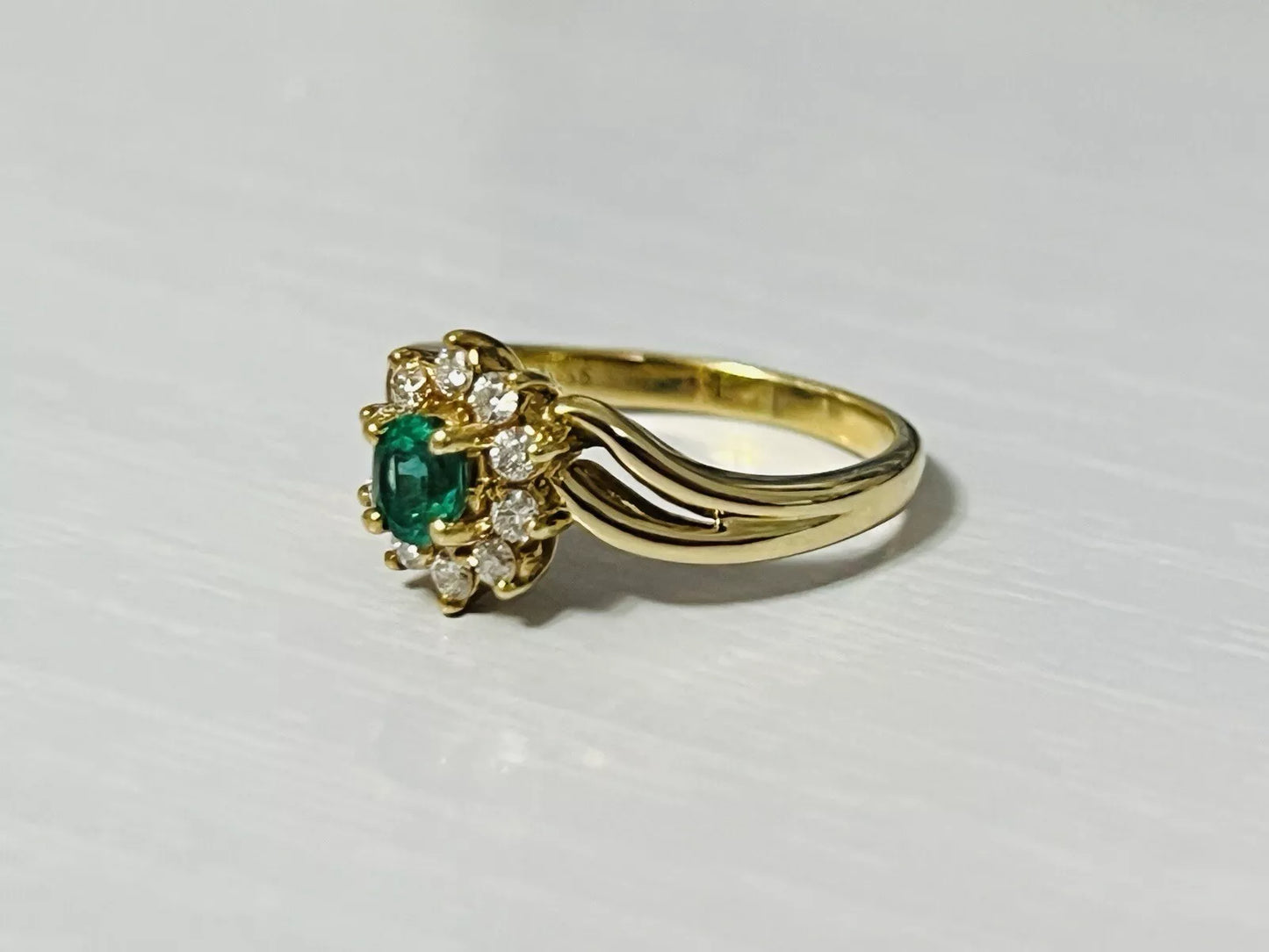 18k Yellow Gold .30 CTW Emerald & Diamond Halo Ring