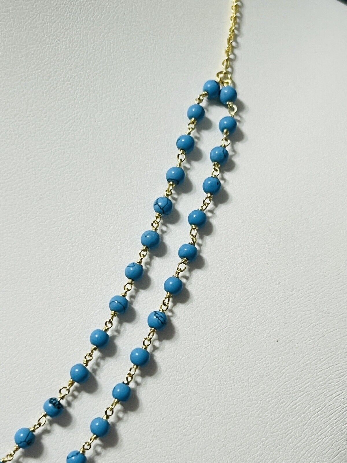 Sterling Silver Gold Plated Turquoise 2 Strand Layered Adjustable Necklace