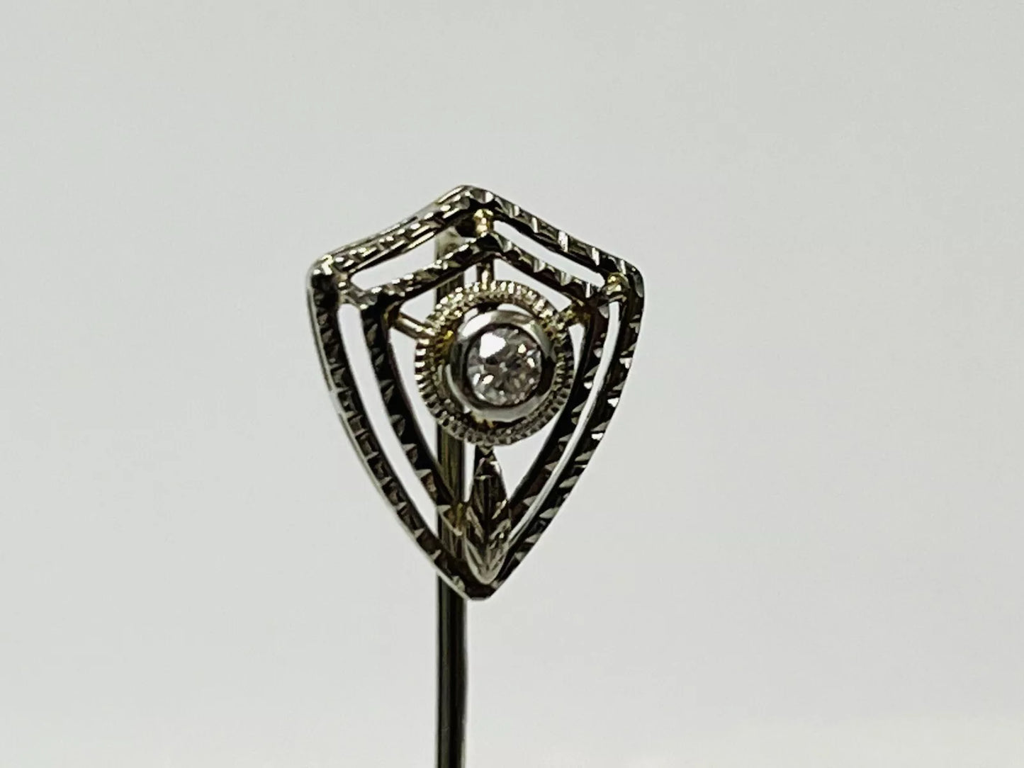 Vintage 14k White Gold Diamond Shield Hat Stick Pin