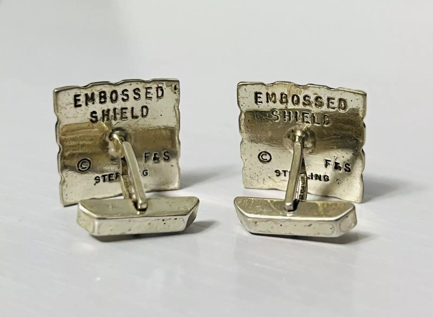 Vintage Fenwick & Sailors Embossed Shield Square Cufflinks