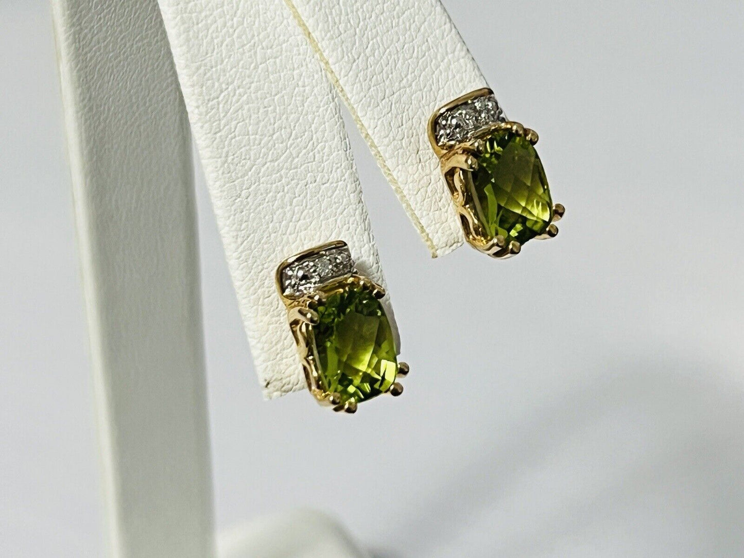 10k Yellow Gold 2.81 CTTW Peridot & Diamond Stud Earrings