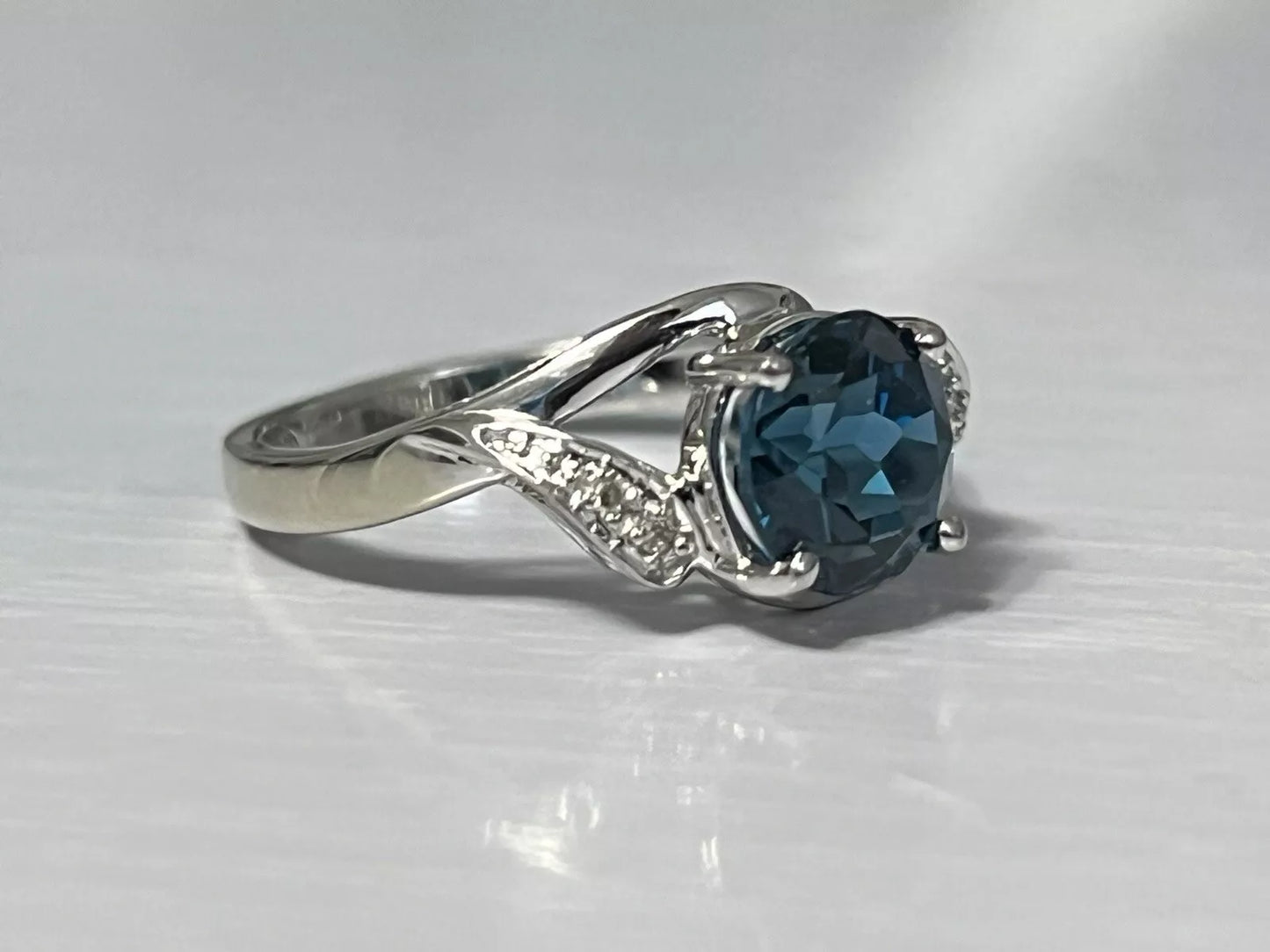 10k White Gold Natural Blue Spinel and Diamond Engagement Ring