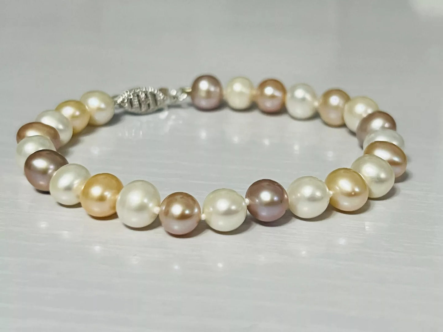 14k White Gold Multi Color Pearl Strand Bracelet