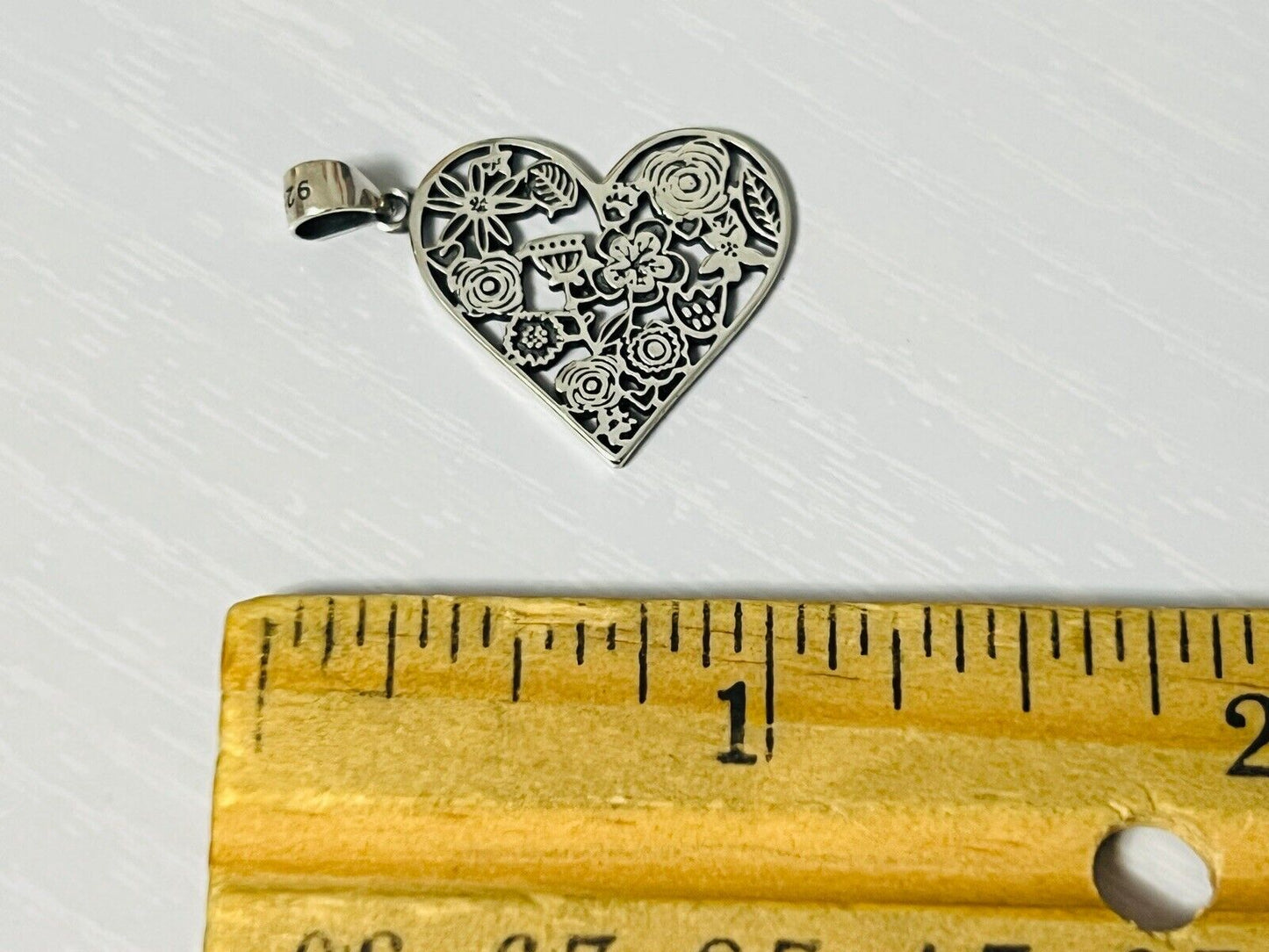 Sterling Silver Filigree Flowers Heart Necklace Pendant