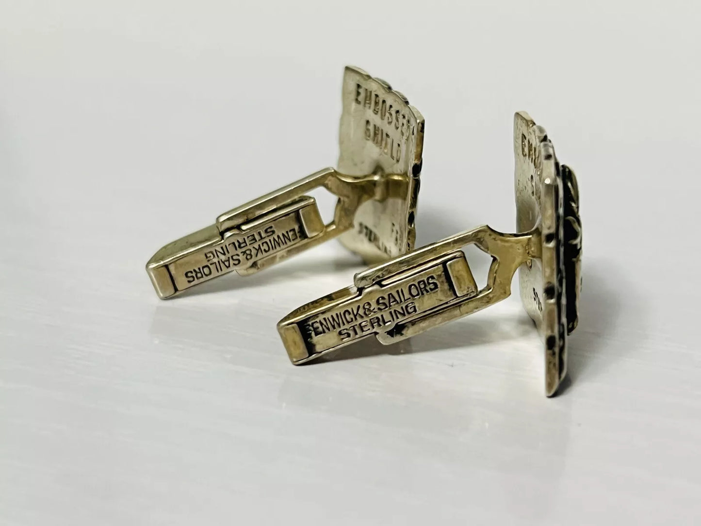 Vintage Fenwick & Sailors Embossed Shield Square Cufflinks