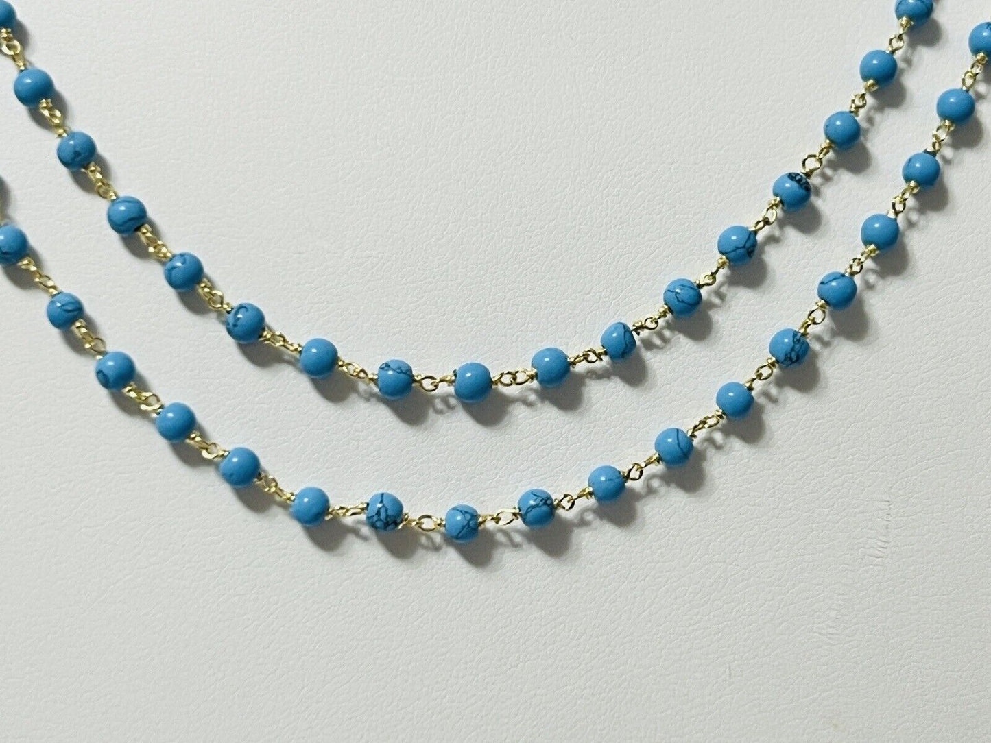 Sterling Silver Gold Plated Turquoise 2 Strand Layered Adjustable Necklace