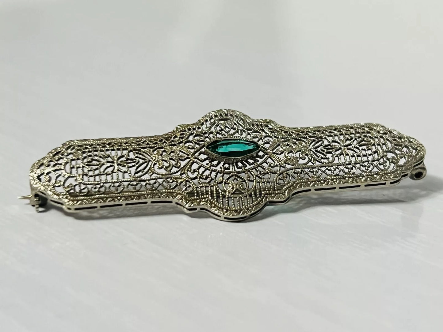 Vintage 10k White Gold Filigree Brooch