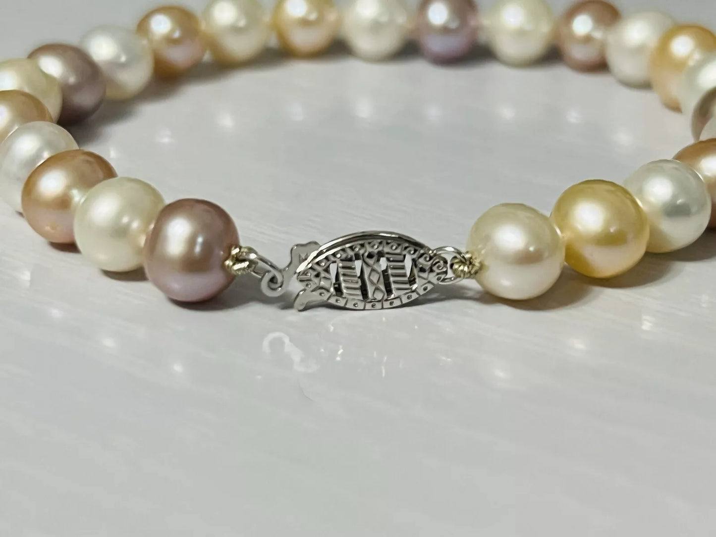 14k White Gold Multi Color Pearl Strand Bracelet