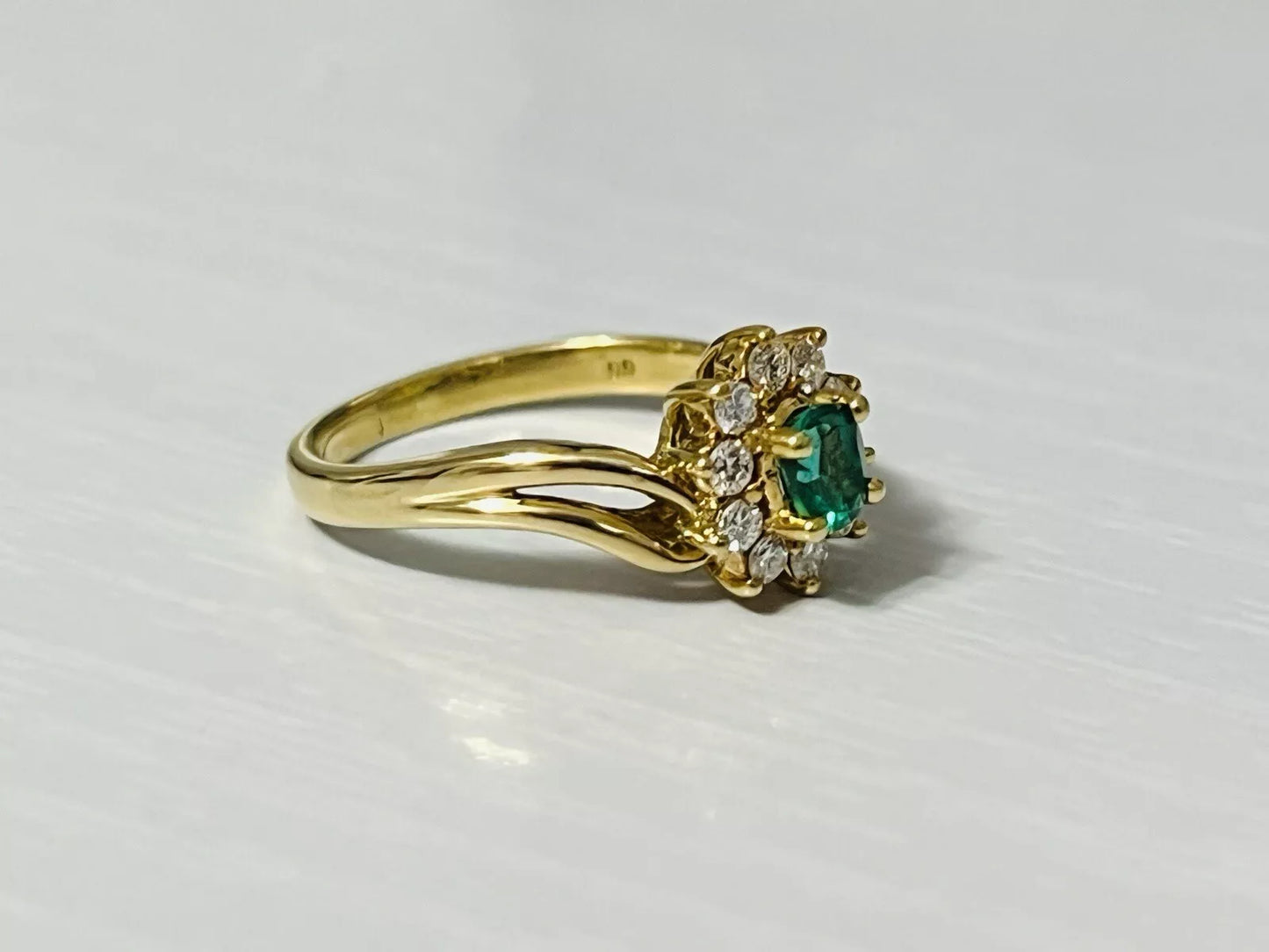 18k Yellow Gold .30 CTW Emerald & Diamond Halo Ring