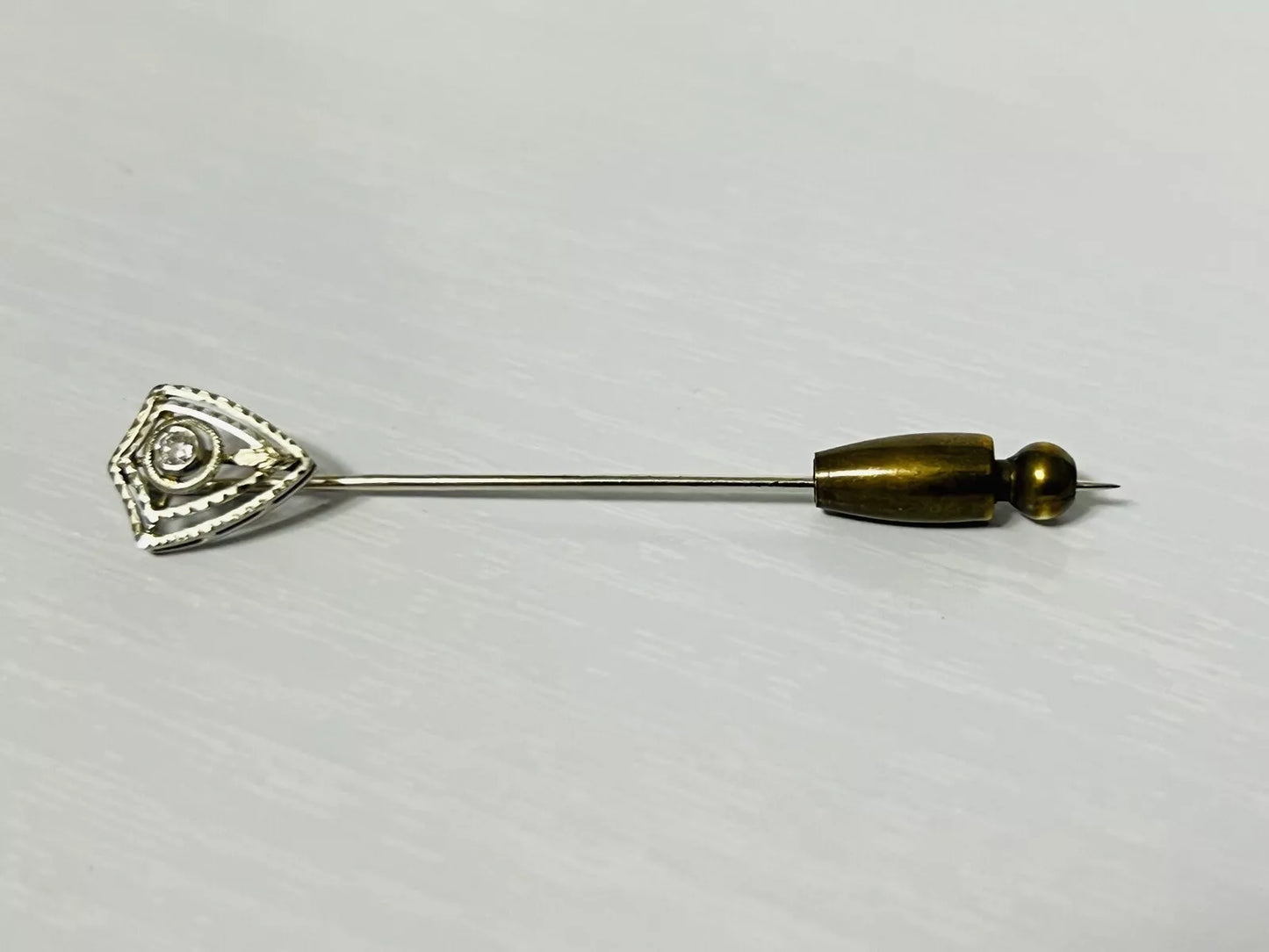 Vintage 14k White Gold Diamond Shield Hat Stick Pin