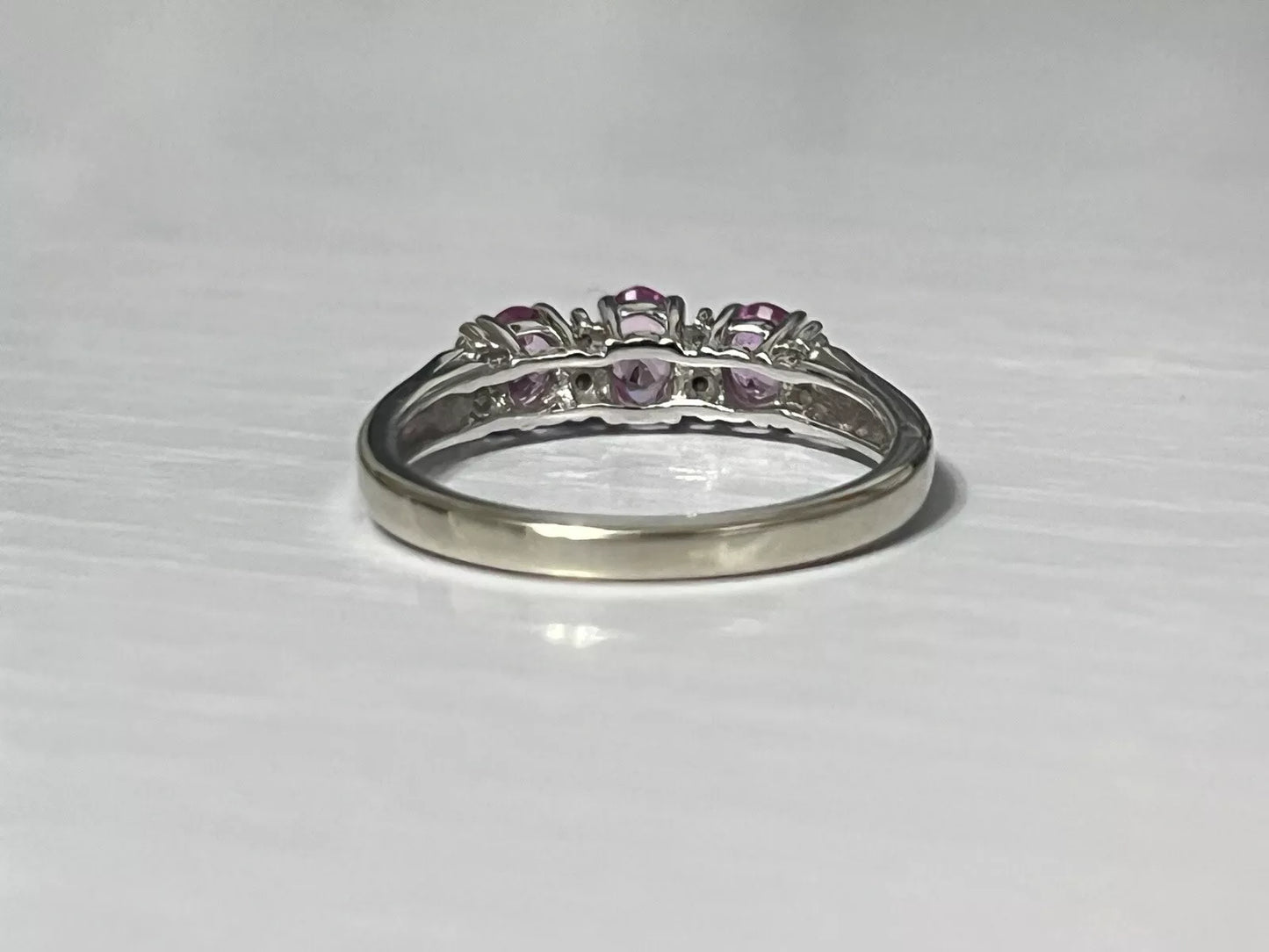 10k White Gold Natural Diamond and Pink Topaz Band Ring