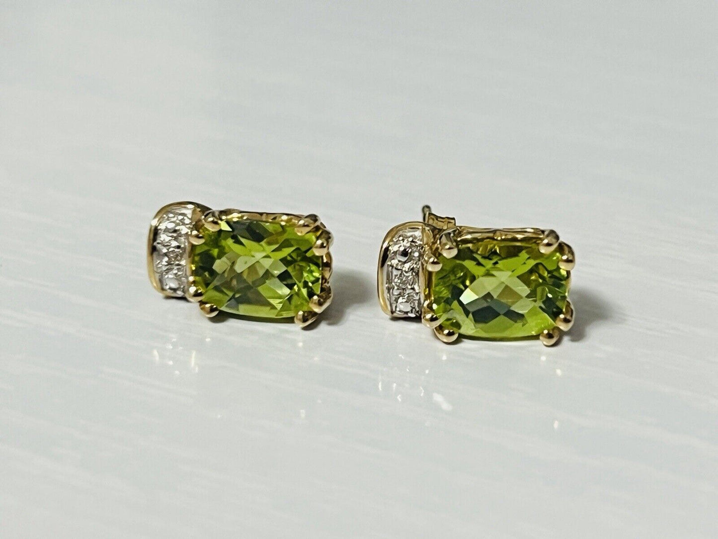 10k Yellow Gold 2.81 CTTW Peridot & Diamond Stud Earrings